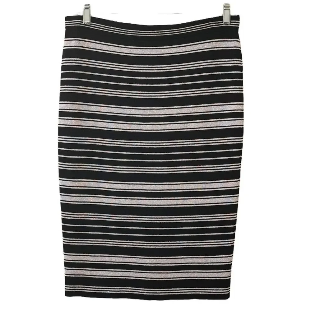 Downeast Black and Silver Knit Straight Pencil Skirt Size Large